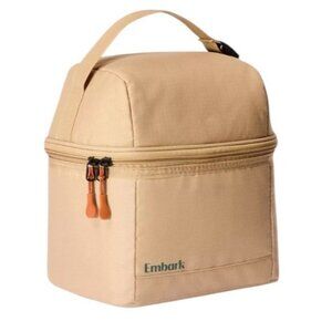 Embark Insulated Durable Dual Compartment Lunch Bag Handle Tote Tan NWT
